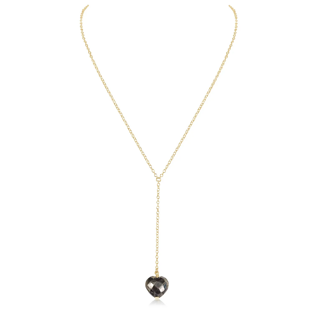 Pyrite Crystal Heart Lariat Necklace