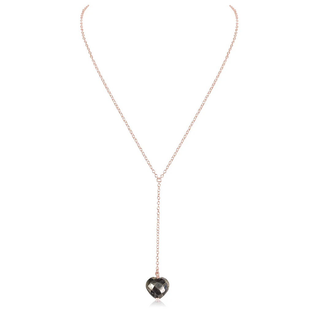 Pyrite Crystal Heart Lariat Necklace