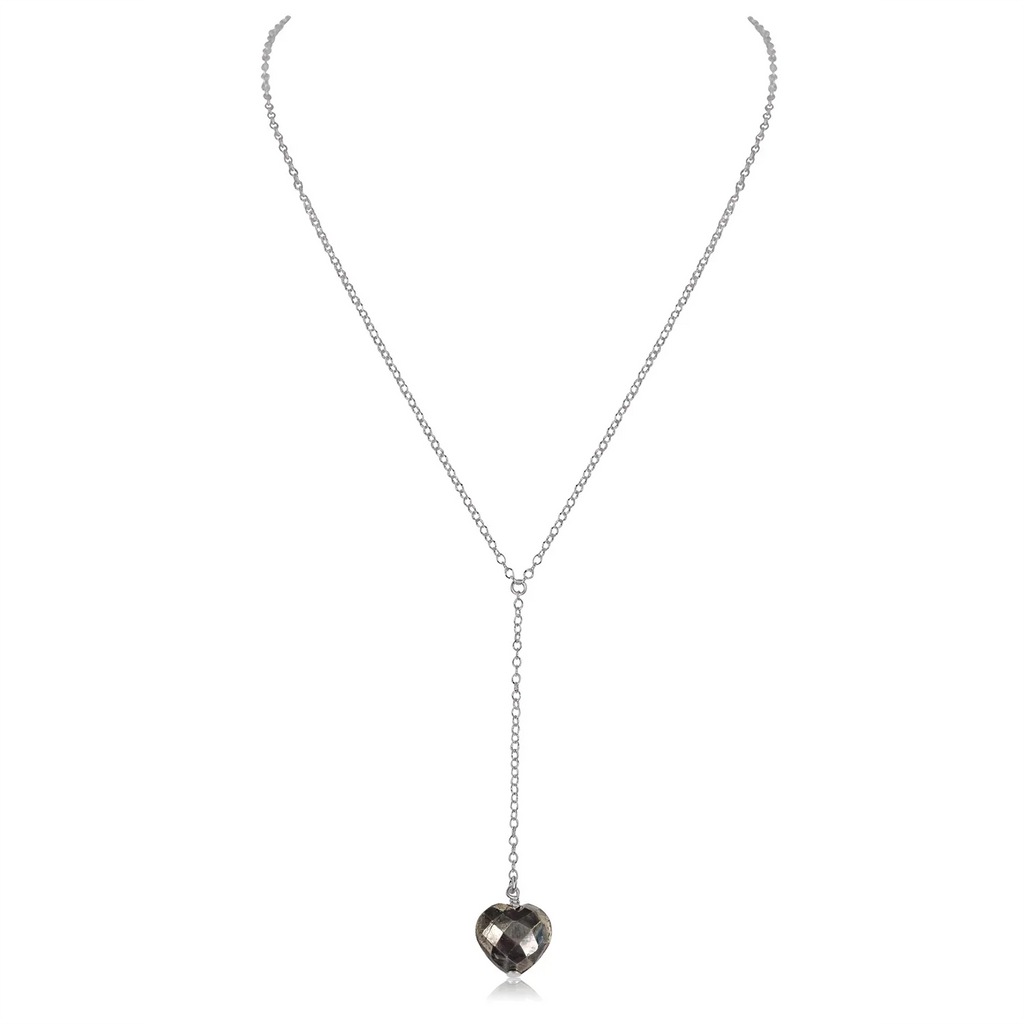 Pyrite Crystal Heart Lariat Necklace