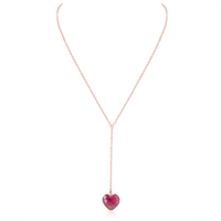 Ruby Crystal Heart Lariat Necklace - Ruby Crystal Heart Lariat Necklace - 14k Rose Gold Fill - Luna Tide Handmade Crystal Jewellery