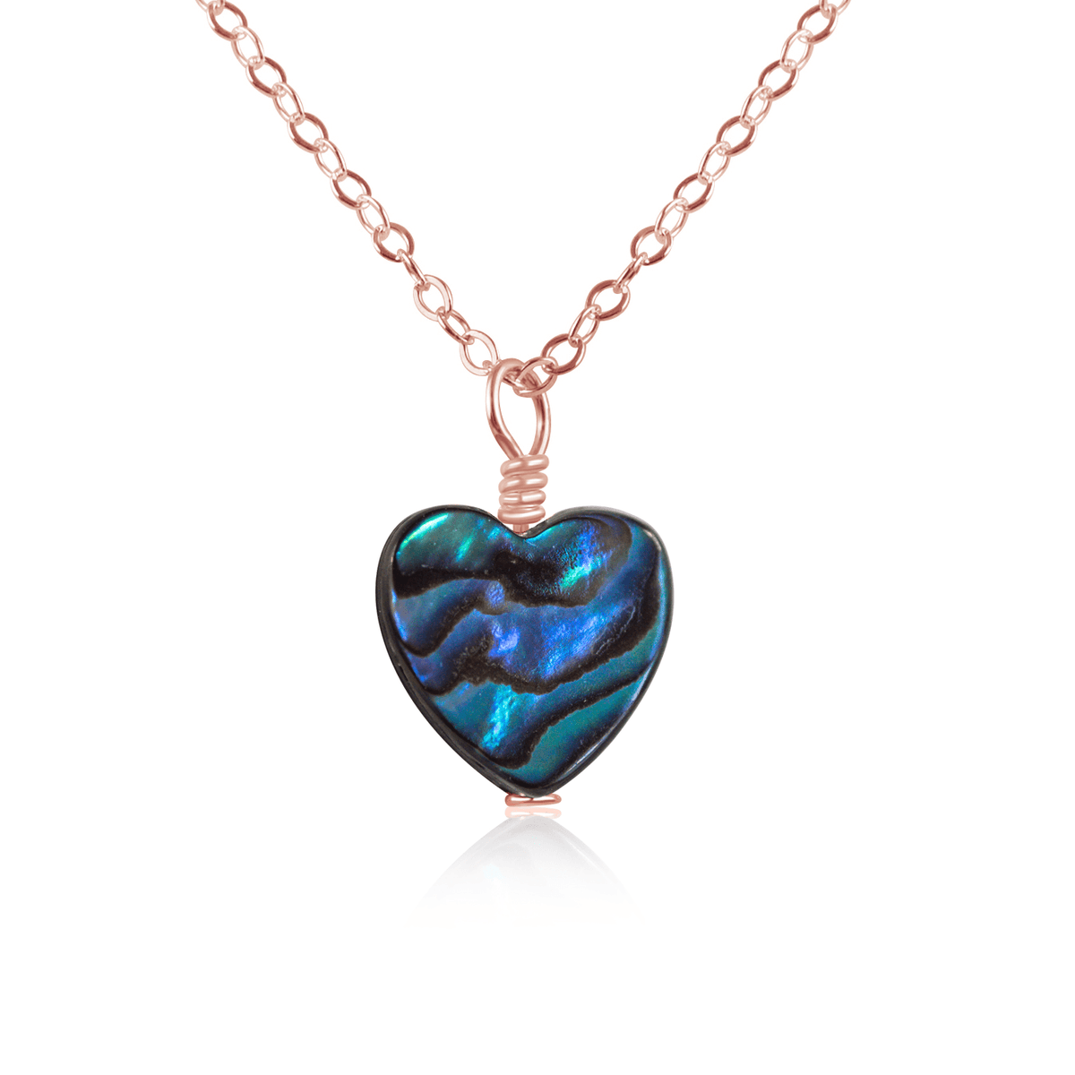 Abalone Shell Heart Pendant Necklace - Abalone Shell Heart Pendant Necklace - 14k Rose Gold Fill / Cable - Luna Tide Handmade Crystal Jewellery