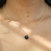 Black Onyx Crystal Heart Pendant Necklace - Black Onyx Crystal Heart Pendant Necklace - Sterling Silver / Cable - Luna Tide Handmade Crystal Jewellery