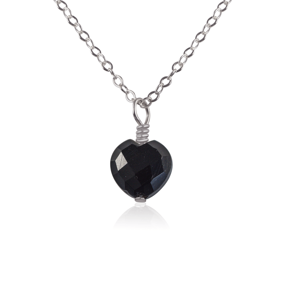Black Onyx Crystal Heart Pendant Necklace - Black Onyx Crystal Heart Pendant Necklace - Stainless Steel / Cable - Luna Tide Handmade Crystal Jewellery