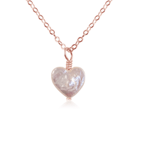 Freshwater Pearl Heart Pendant Necklace - Freshwater Pearl Heart Pendant Necklace - 14k Rose Gold Fill / Cable - Luna Tide Handmade Crystal Jewellery
