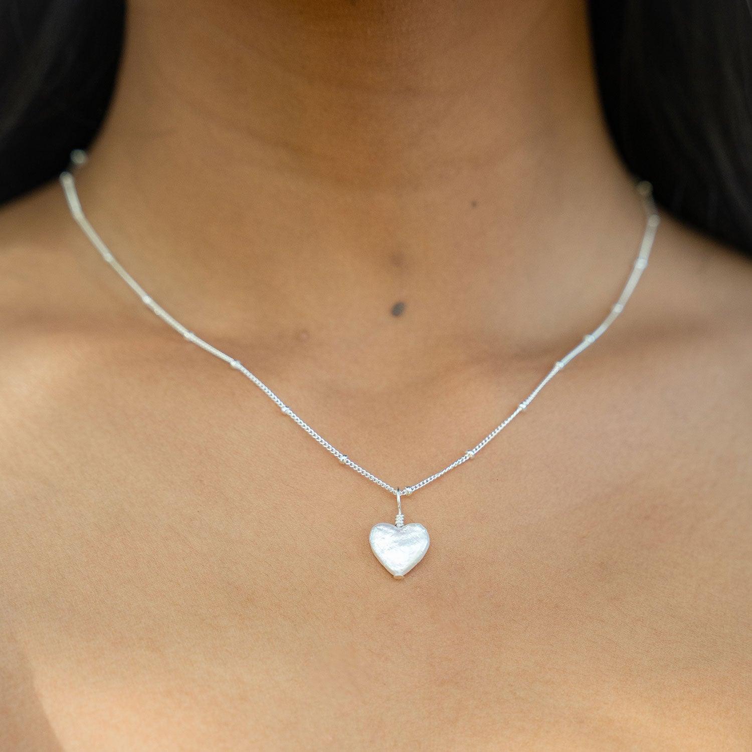 Freshwater Pearl Heart Pendant Necklace - Freshwater Pearl Heart Pendant Necklace - 14k Gold Fill / Cable - Luna Tide Handmade Crystal Jewellery