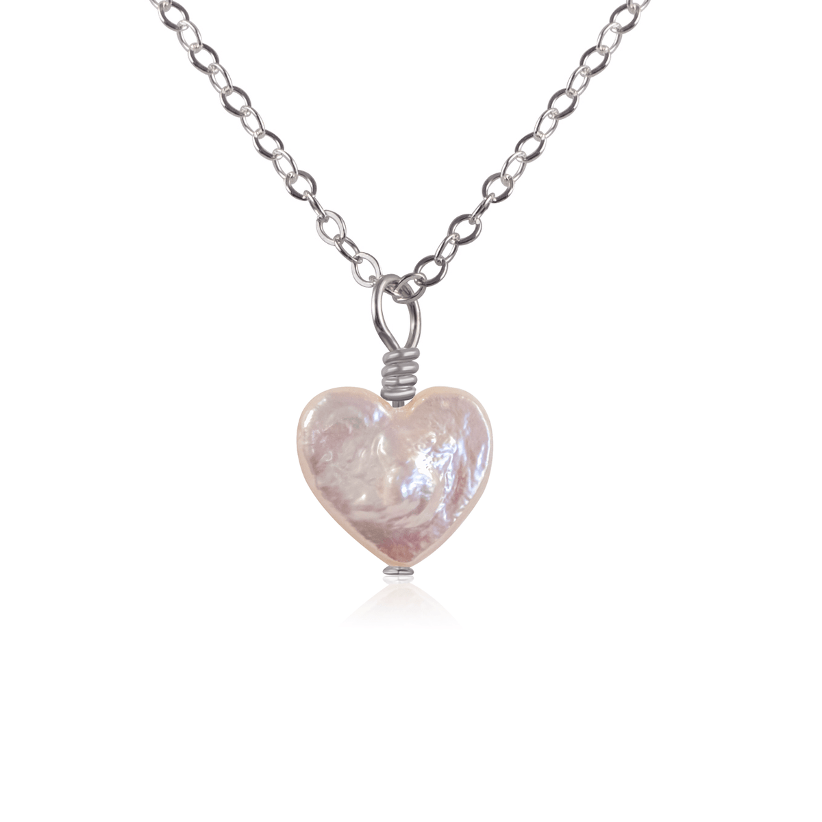 Freshwater Pearl Heart Pendant Necklace - Freshwater Pearl Heart Pendant Necklace - Stainless Steel / Cable - Luna Tide Handmade Crystal Jewellery