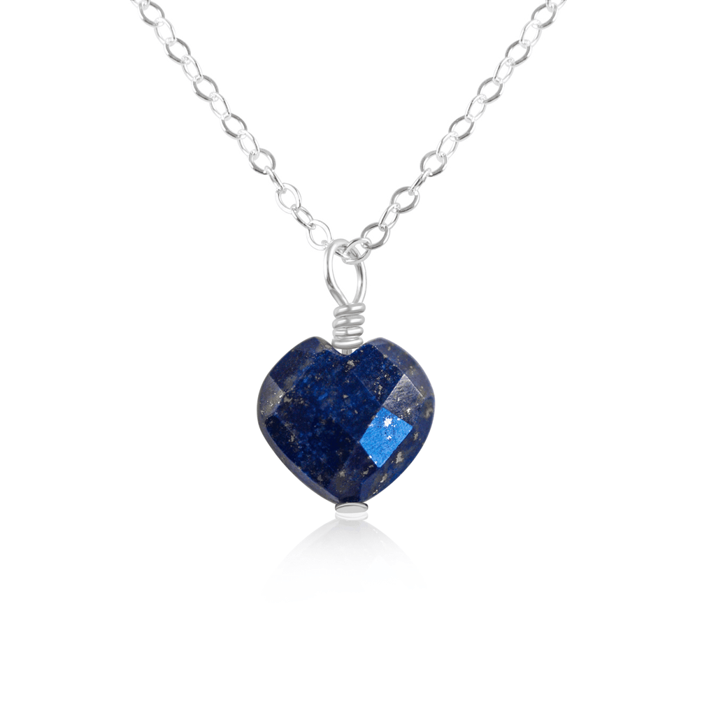 Lapis Lazuli Crystal Heart Pendant Necklace - Lapis Lazuli Crystal Heart Pendant Necklace - Sterling Silver / Cable - Luna Tide Handmade Crystal Jewellery