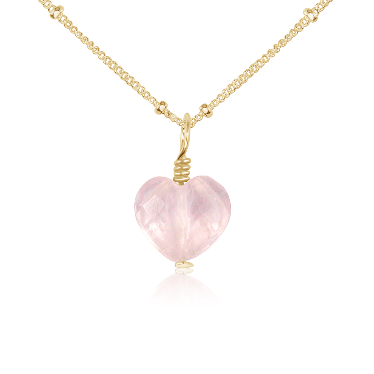 Rose Quartz Crystal Heart Pendant Necklace - Rose Quartz Crystal Heart Pendant Necklace - 14k Gold Fill / Satellite - Luna Tide Handmade Crystal Jewellery