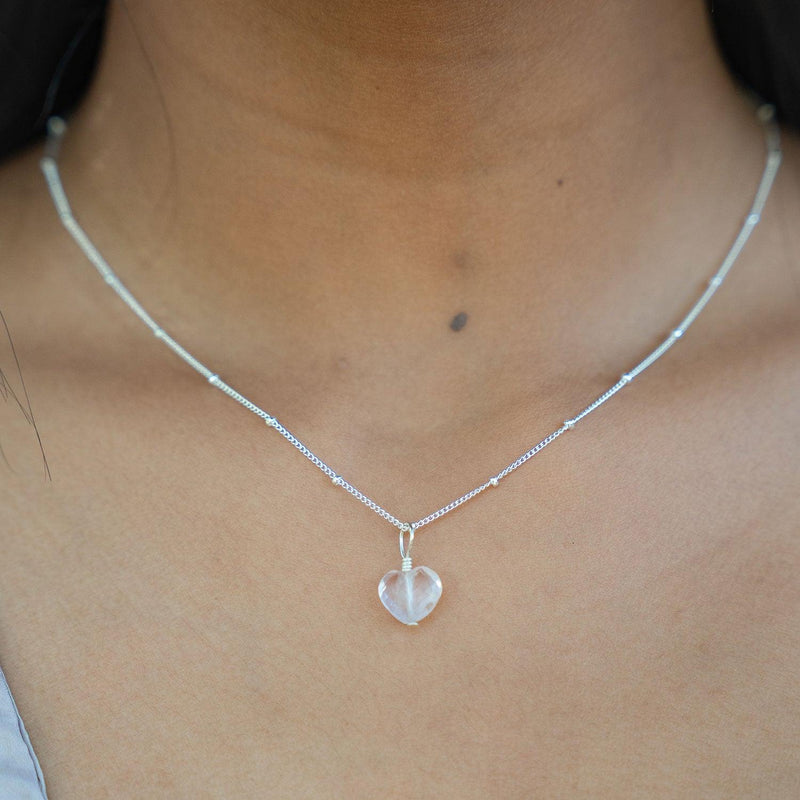 Rose Quartz Crystal Heart Pendant Necklace - Rose Quartz Crystal Heart Pendant Necklace - 14k Gold Fill / Cable - Luna Tide Handmade Crystal Jewellery