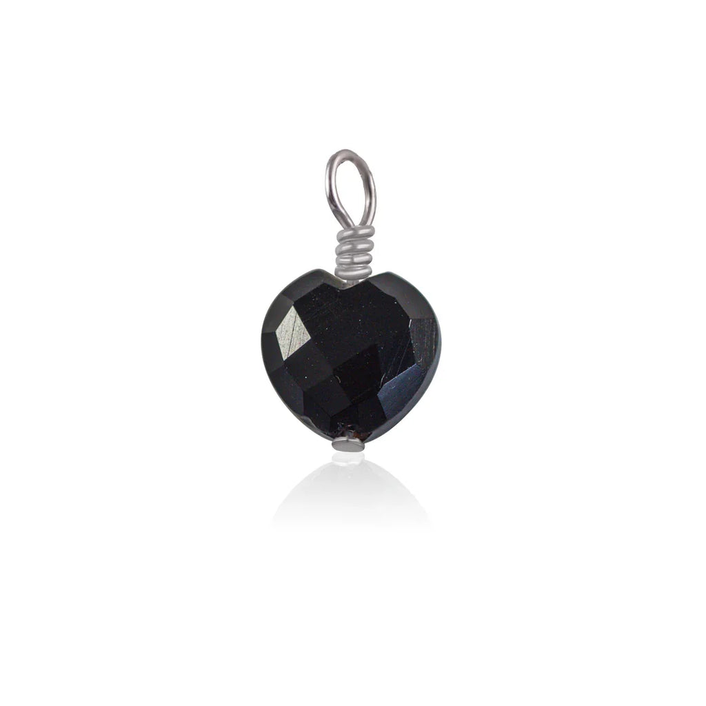 Black Onyx Crystal Heart Pendant - Black Onyx Crystal Heart Pendant - Stainless Steel - Luna Tide Handmade Crystal Jewellery