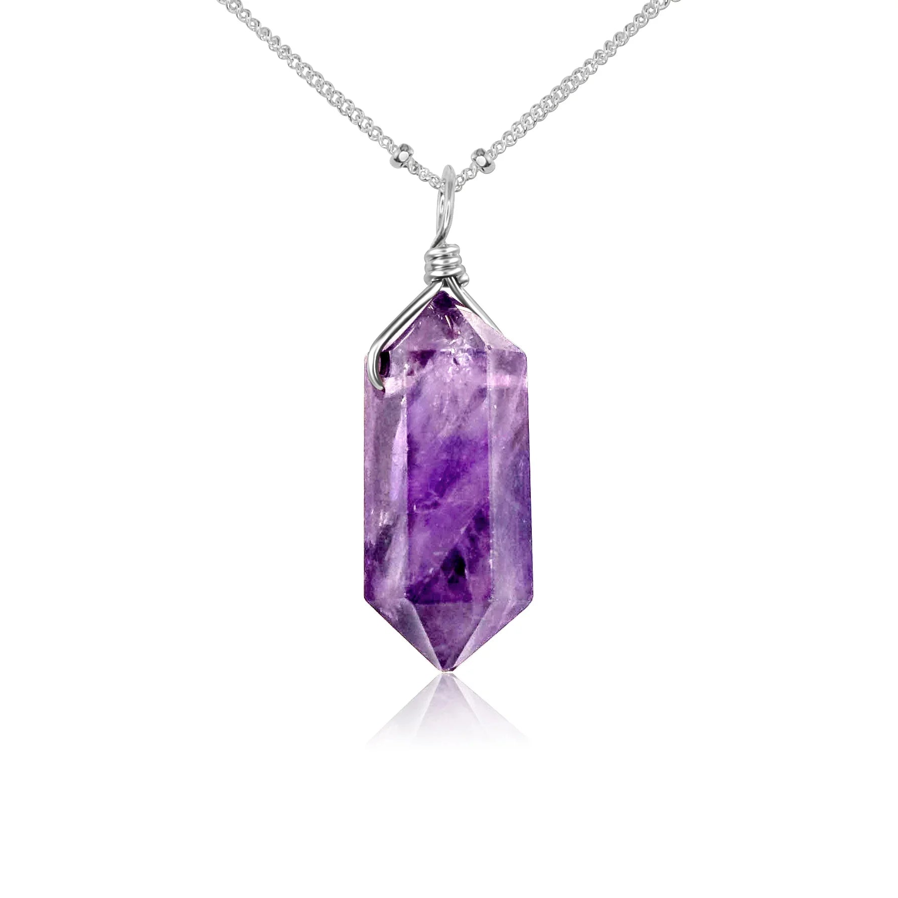 Large Double Terminated Amethyst Crystal Pendant Necklace