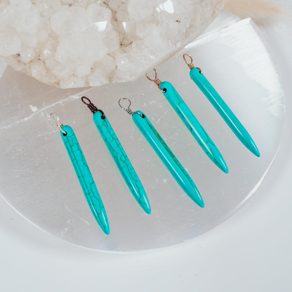 Long Turquoise Howlite Round Spike Point Pendant