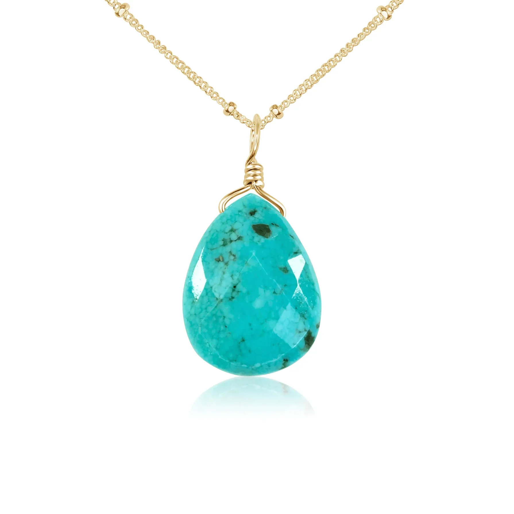 Large Turquoise Faceted Teardrop Crystal Pendant Necklace