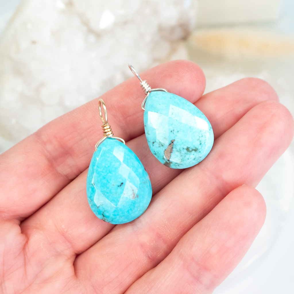 Large Turquoise Faceted Pear Crystal Pendant