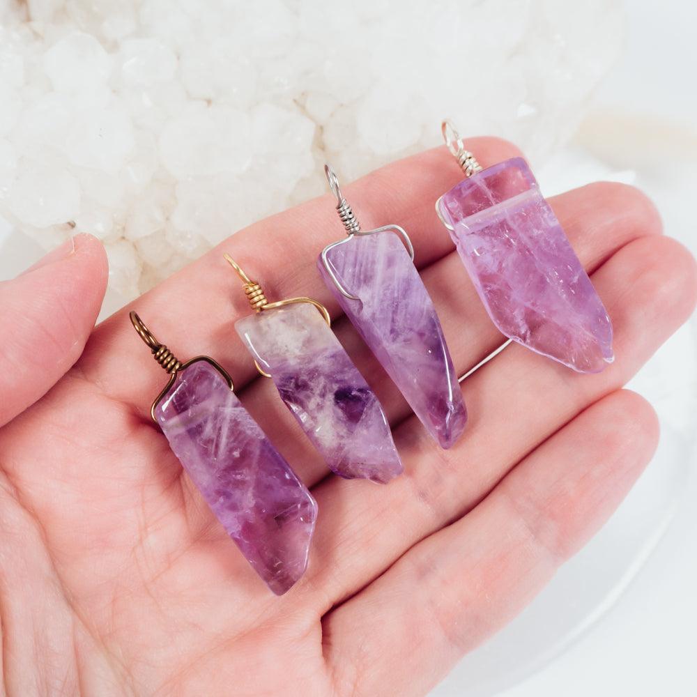 Polished Natural Amethyst Crystal Slice Point Pendant