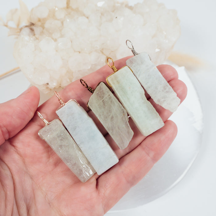 Raw Natural Aquamarine Slice Point Pendant