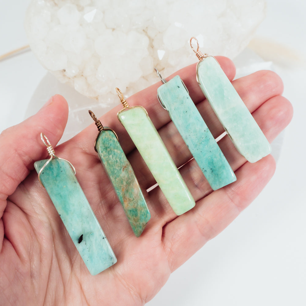 Polished Raw Natural Amazonite Crystal Slice Point Pendant