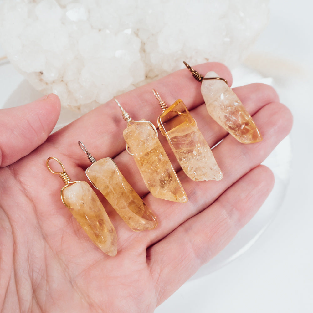 Raw Polished Natural Citrine Crystal Slice Point Pendant