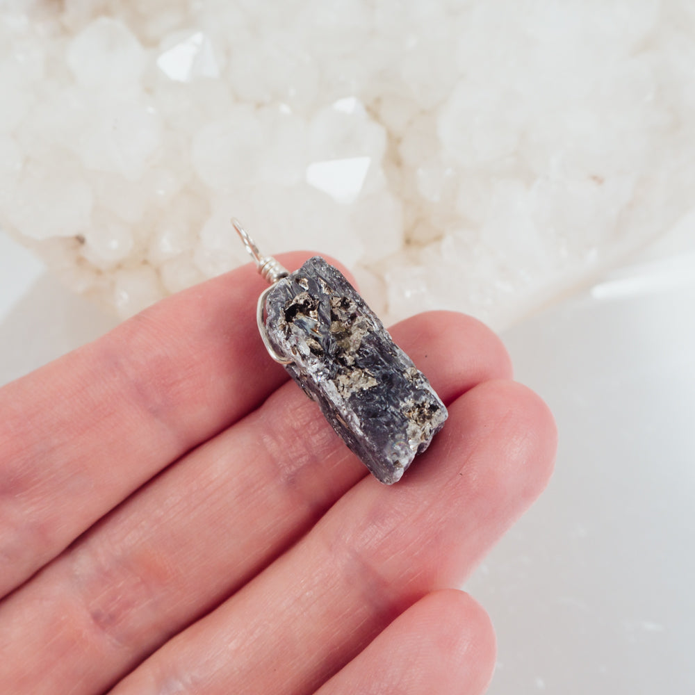 Raw Natural Blue Kyanite Point Pendant