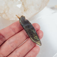 Raw Polished Natural Labradorite Crystal Slice Point Pendant