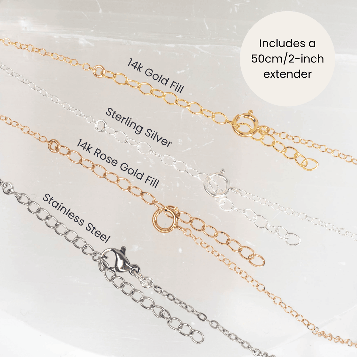 Back of Luna Tide Necklaces - clasps with extender included