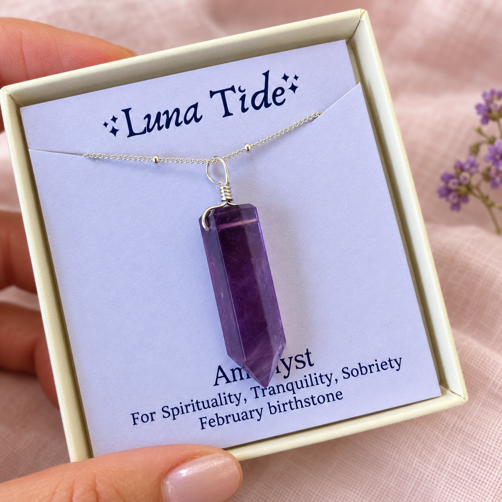 Amethyst Crystal Generator Point Pendant Necklace