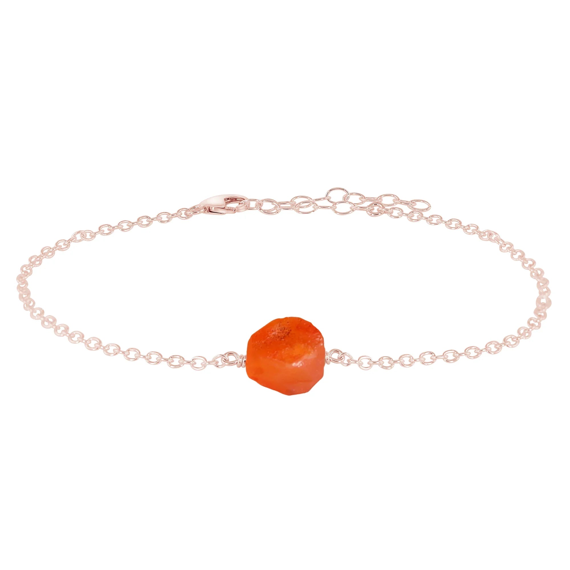 Raw Carnelian Crystal Nugget Anklet - Raw Carnelian Crystal Nugget Anklet - 14k Rose Gold Fill - Luna Tide Handmade Crystal Jewellery