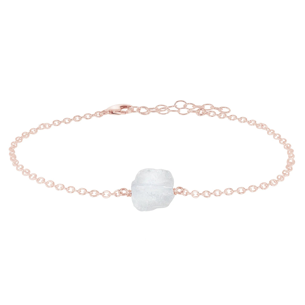 Raw Clear Quartz Crystal Nugget Anklet - Raw Clear Quartz Crystal Nugget Anklet - 14k Rose Gold Fill - Luna Tide Handmade Crystal Jewellery