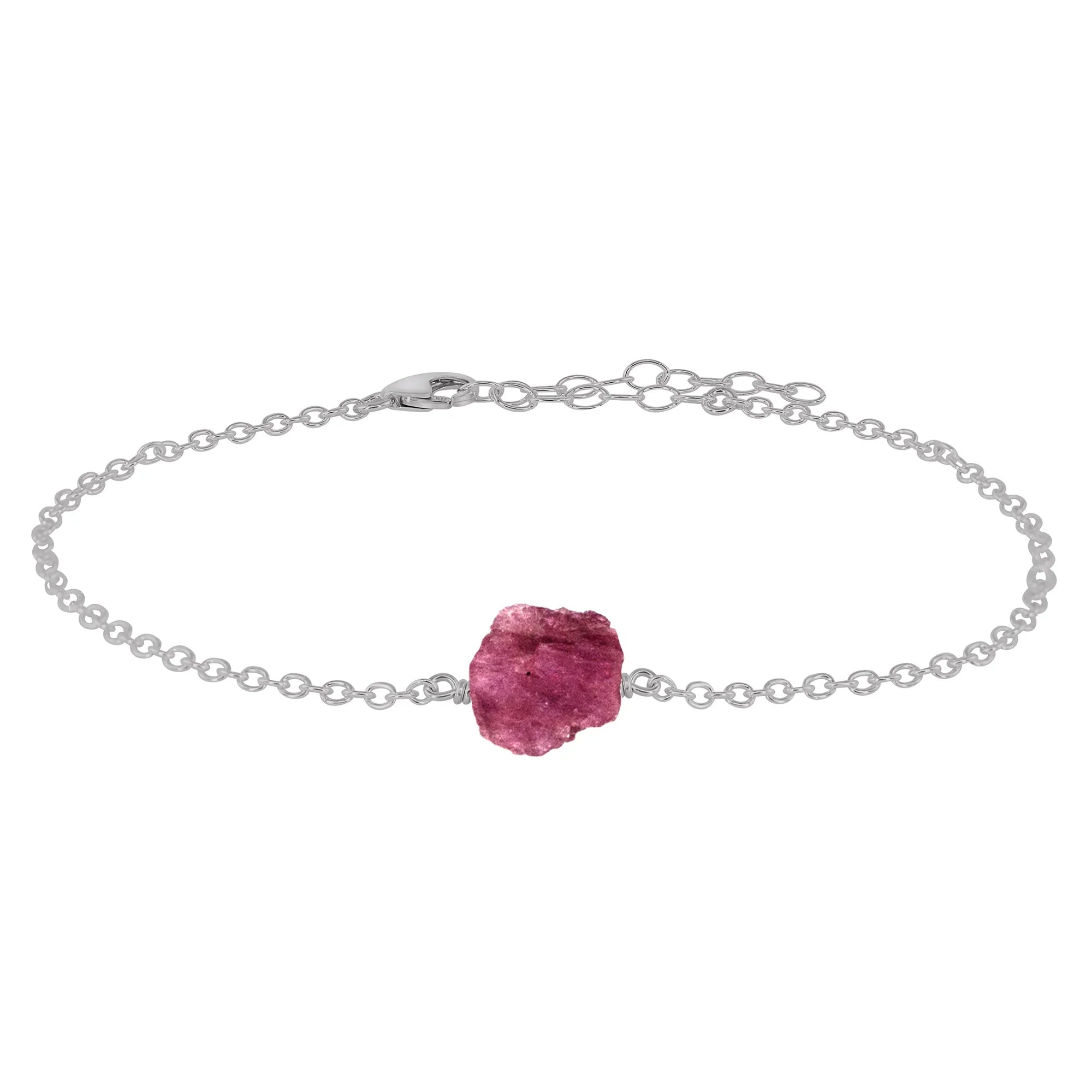 Raw Pink Tourmaline Crystal Nugget Anklet - Raw Pink Tourmaline Crystal Nugget Anklet - Stainless Steel - Luna Tide Handmade Crystal Jewellery