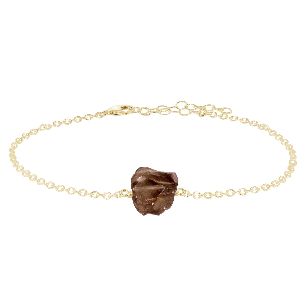 Raw Smoky Quartz Crystal Nugget Anklet - Raw Smoky Quartz Crystal Nugget Anklet - 14k Gold Fill - Luna Tide Handmade Crystal Jewellery
