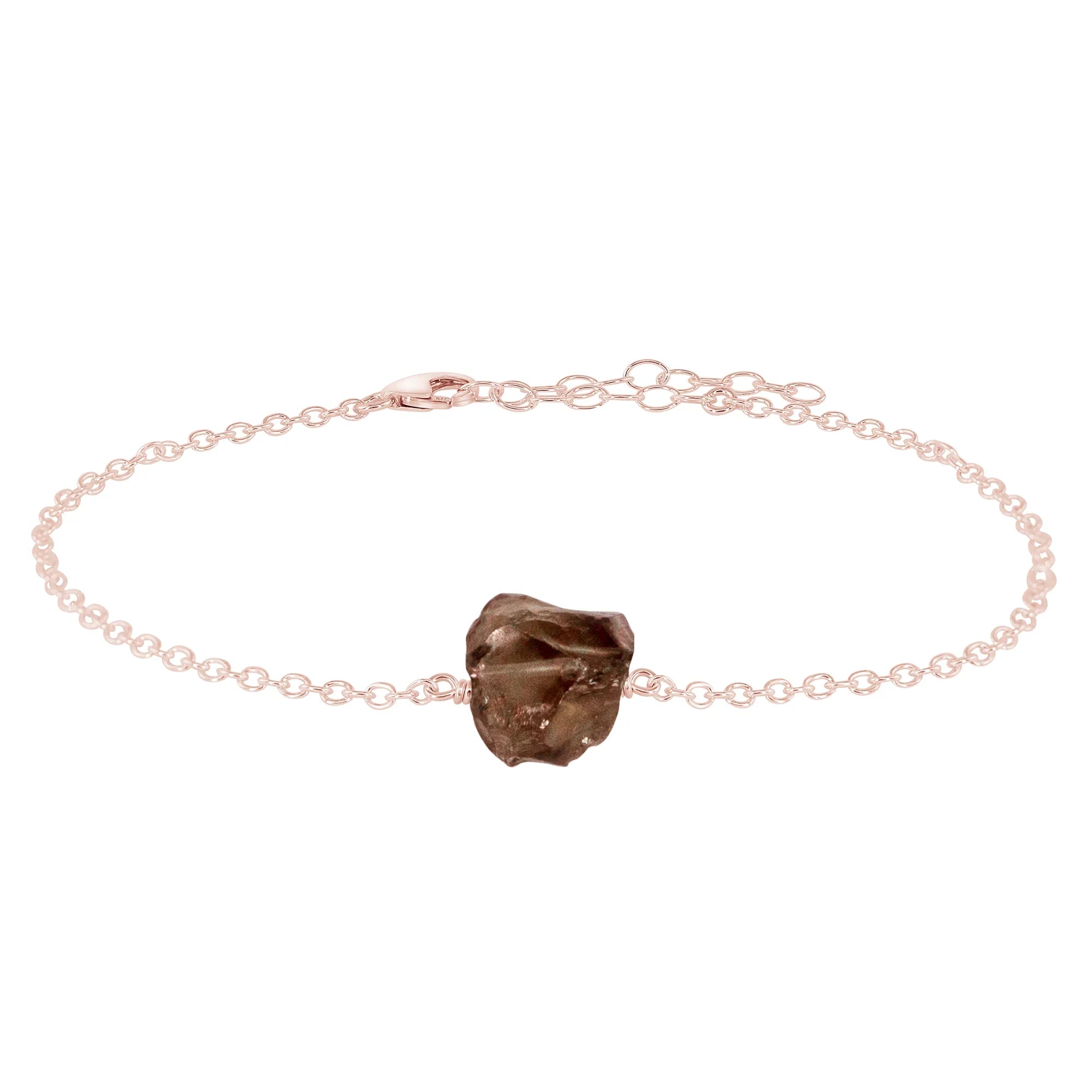 Raw Smoky Quartz Crystal Nugget Anklet - Raw Smoky Quartz Crystal Nugget Anklet - 14k Rose Gold Fill - Luna Tide Handmade Crystal Jewellery