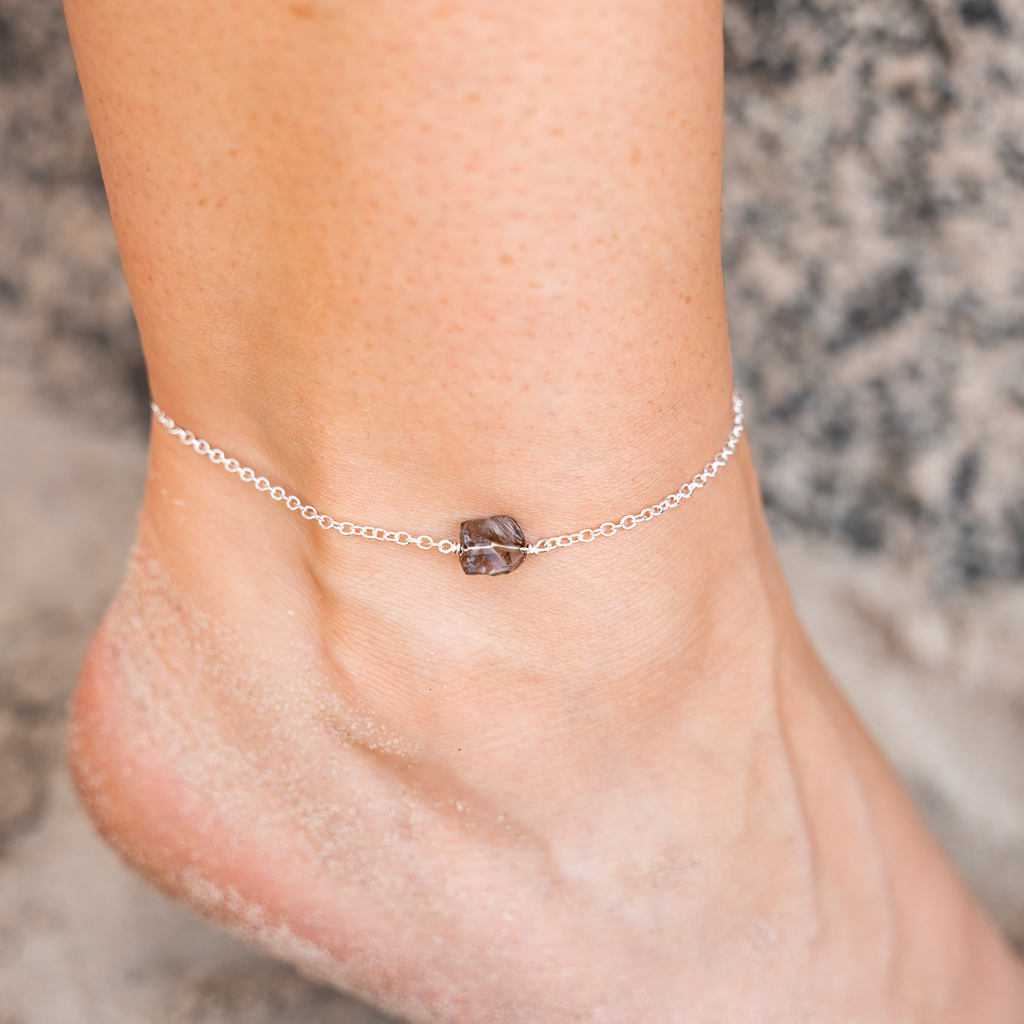 Raw Smoky Quartz Crystal Nugget Anklet