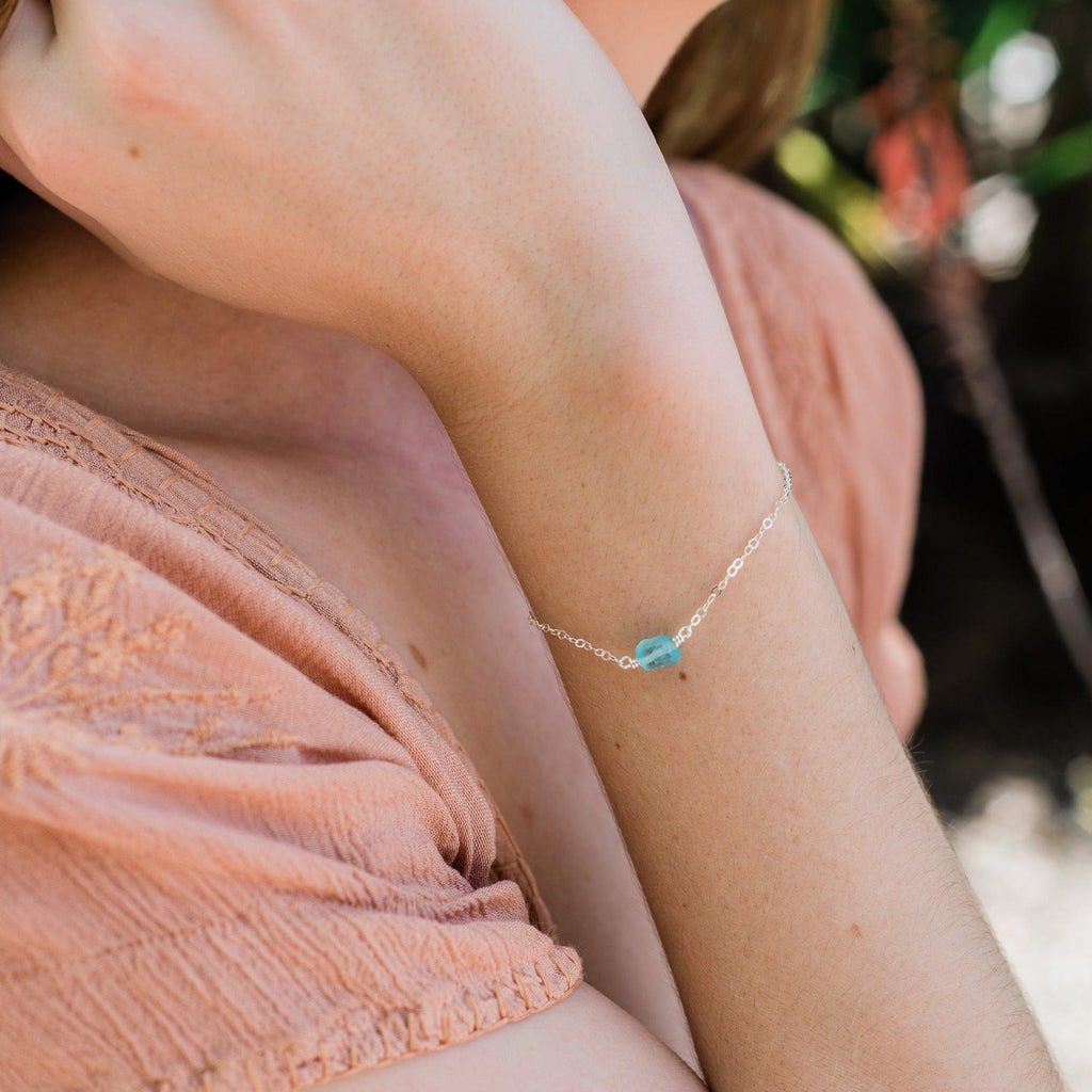 Raw Apatite Crystal Jewellery Set - Raw Apatite Crystal Jewellery Set - Sterling Silver / Cable / Necklace & Earrings & Bracelet - Luna Tide Handmade Crystal Jewellery