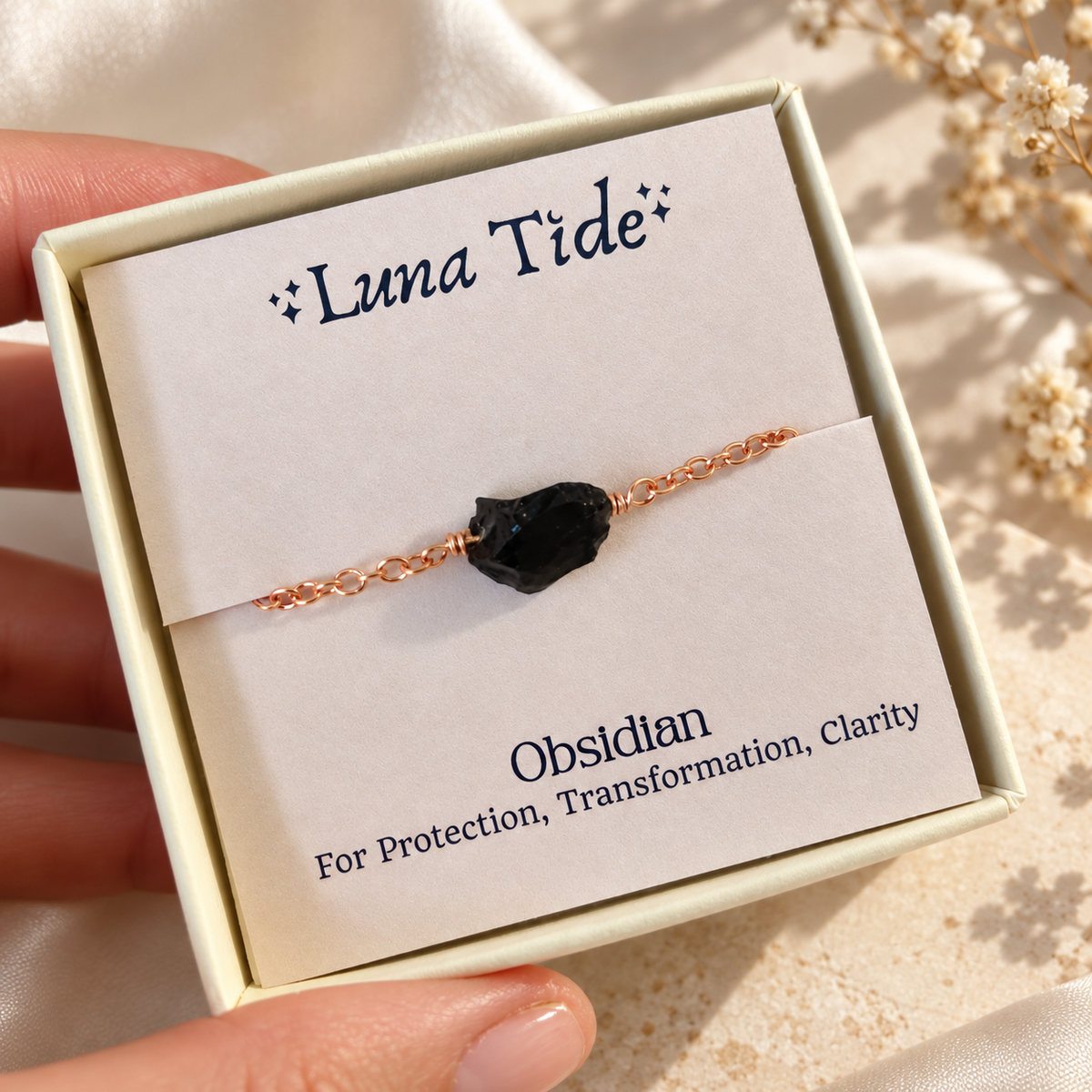 Raw Obsidian Crystal Nugget Bracelet