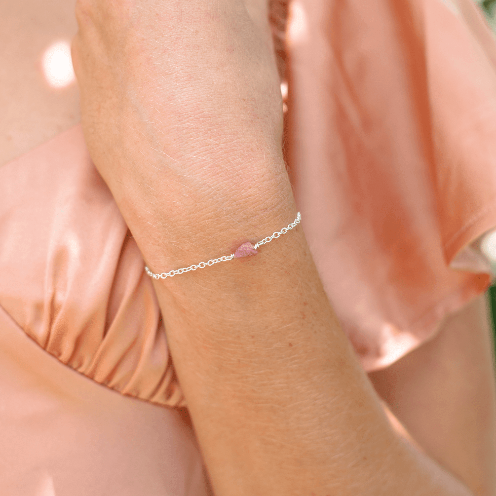 Raw Pink Tourmaline Crystal Jewellery Set - Raw Pink Tourmaline Crystal Jewellery Set - Sterling Silver / Cable / Necklace & Earrings & Bracelet - Luna Tide Handmade Crystal Jewellery