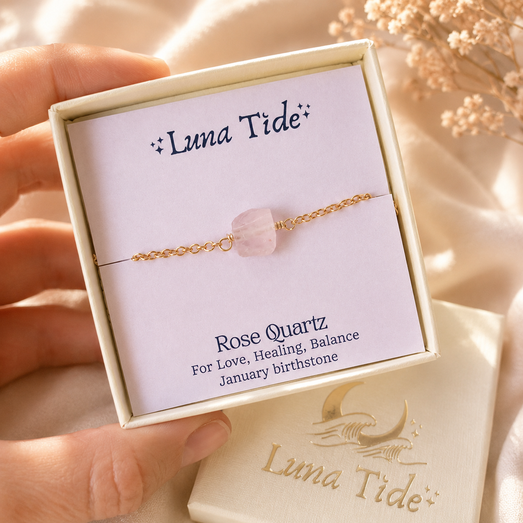 Raw Rose Quartz Crystal Nugget Anklet