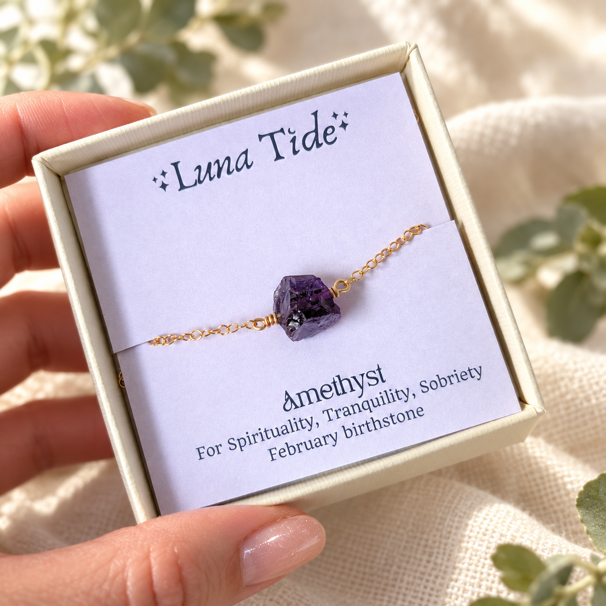 Tiny Raw Amethyst Crystal Nugget Necklace