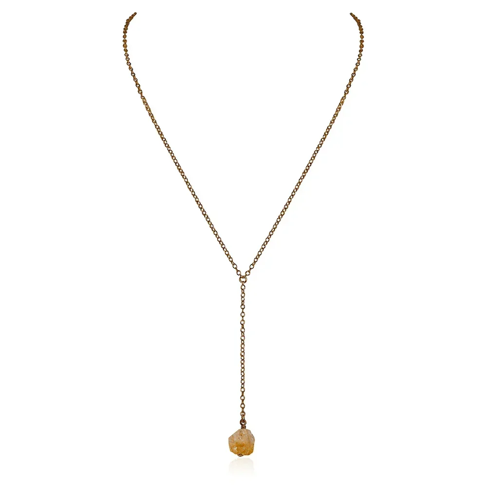 Bronze Citrine Raw Crystal Lariat Necklace