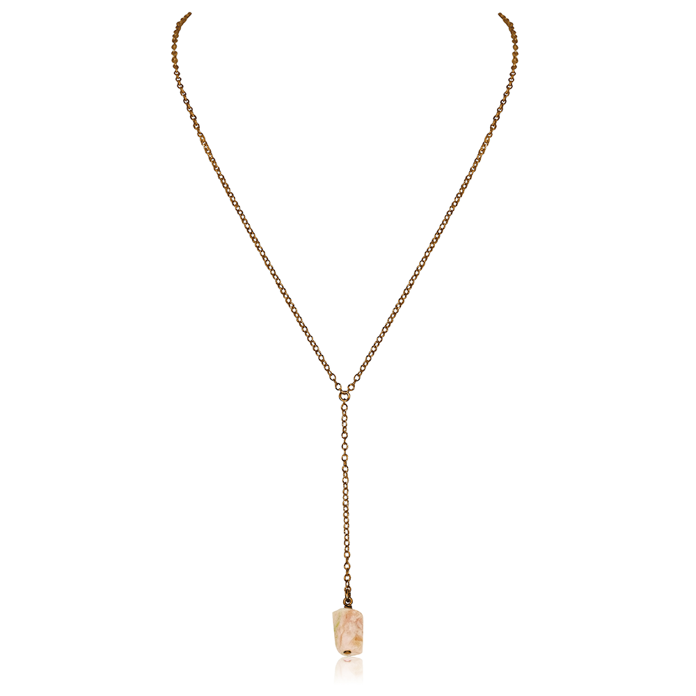 Bronze Pink Peruvian Opal Raw Crystal Lariat Necklace