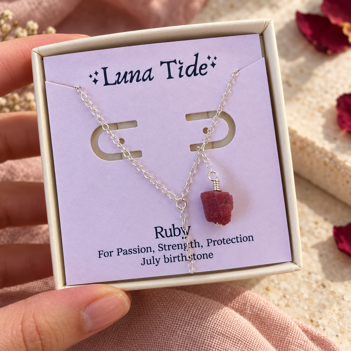 Raw Earth Red Ruby Crystal Lariat Necklace