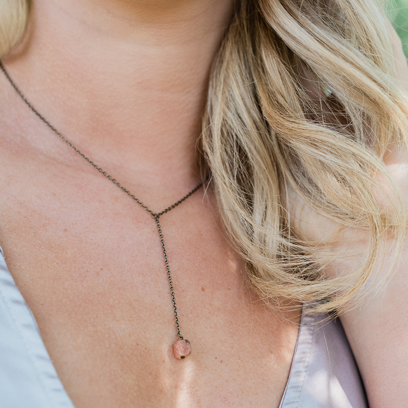 Bronze Sunstone Raw Crystal Lariat Necklace