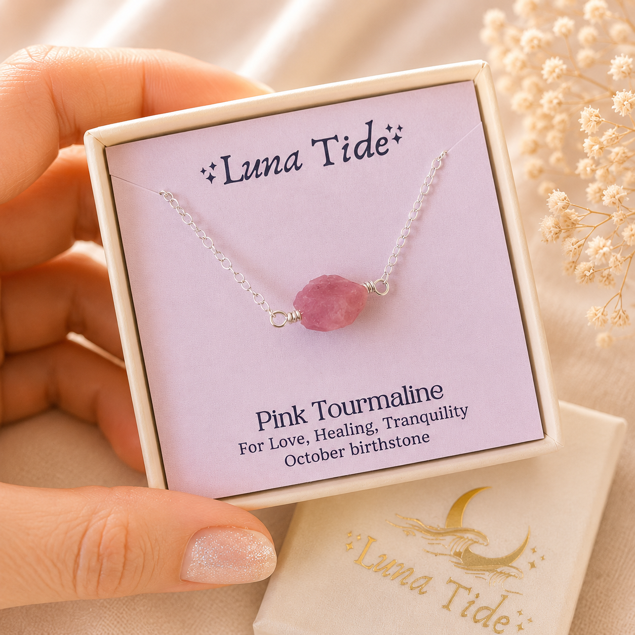 Tiny Raw Pink Tourmaline Crystal Nugget Necklace