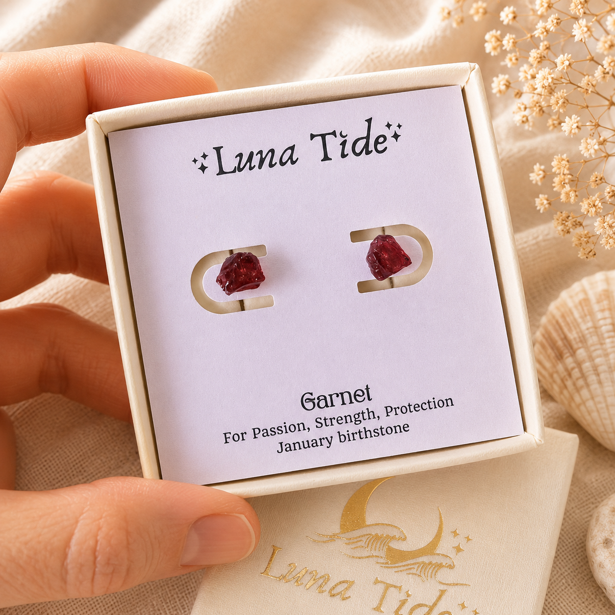 Garnet Raw Crystal Stud Earrings