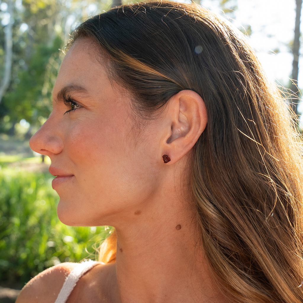 Garnet Raw Crystal Stud Earrings