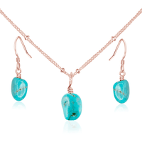 Raw Turquoise Crystal Earrings & Necklace Set - Raw Turquoise Crystal Earrings & Necklace Set - 14k Rose Gold Fill / Satellite - Luna Tide Handmade Crystal Jewellery