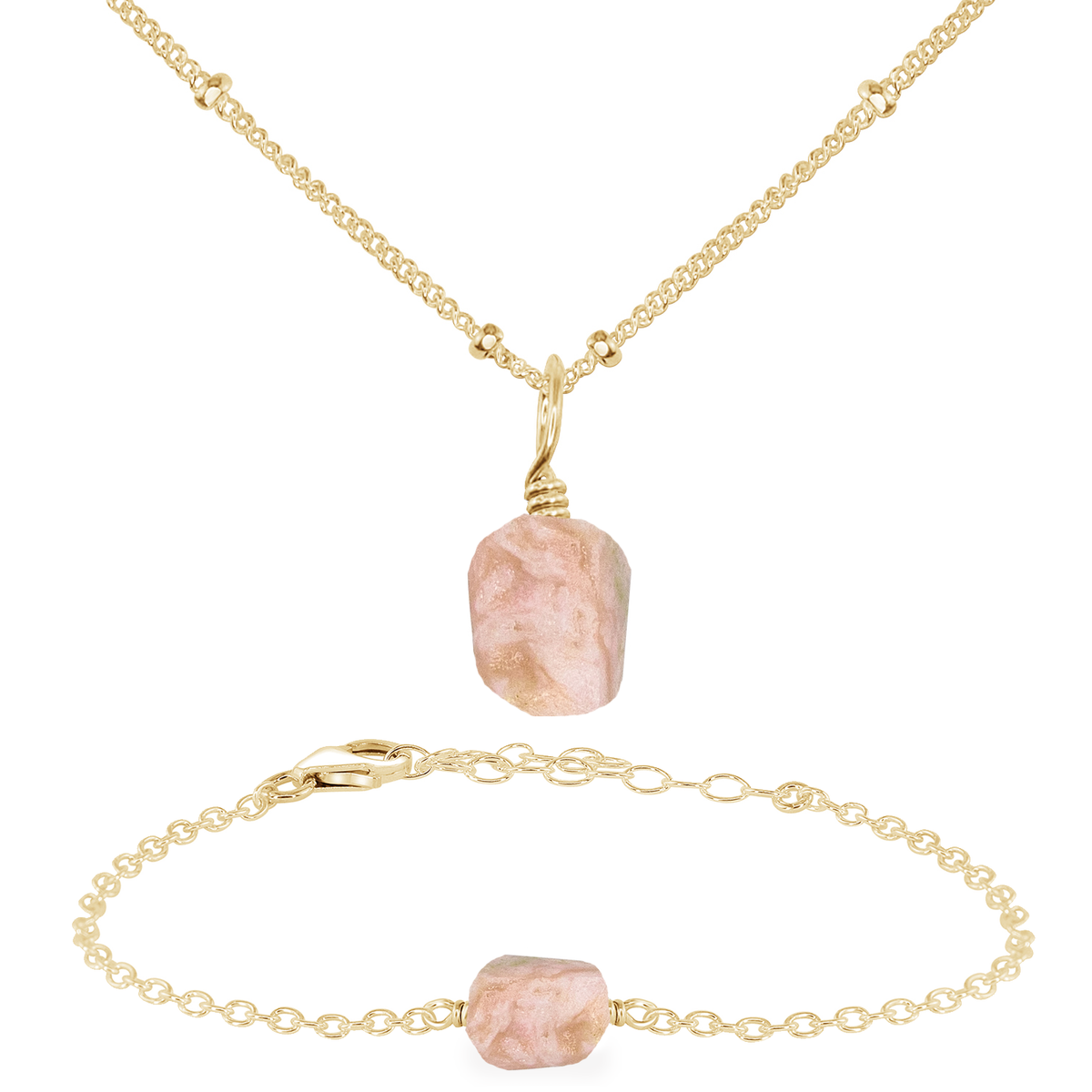 Raw Pink Peruvian Opal Crystal Jewellery Set