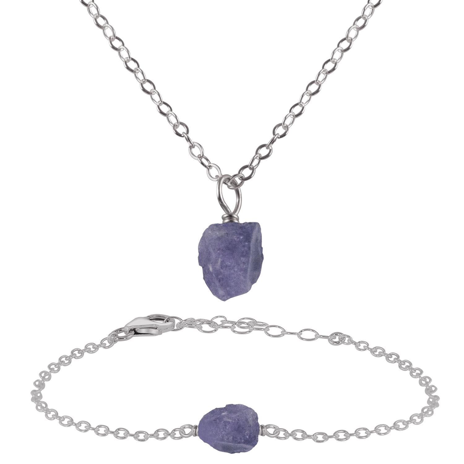 Raw Tanzanite Crystal Jewellery Set - Raw Tanzanite Crystal Jewellery Set - Stainless Steel / Cable / Necklace & Bracelet - Luna Tide Handmade Crystal Jewellery