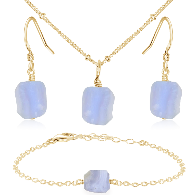 Raw Blue Lace Agate Crystal Jewellery Set