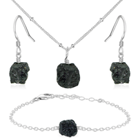 Raw Black Tourmaline Crystal Jewellery Set