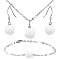 Raw Rainbow Moonstone Crystal Jewellery Set